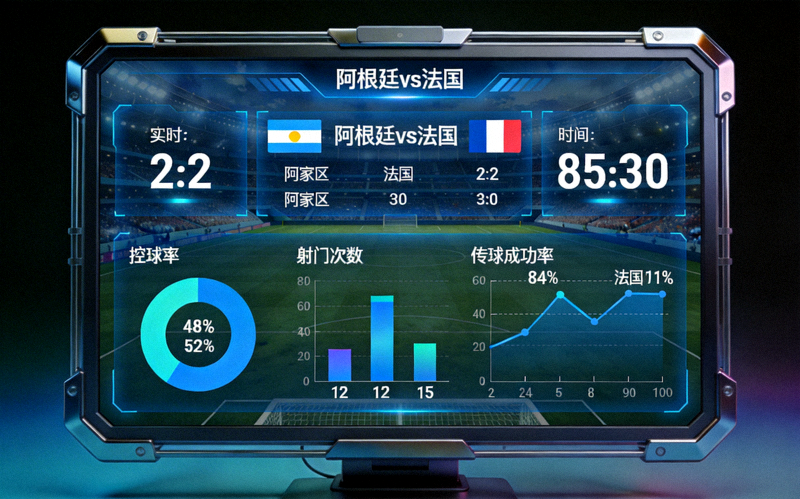 显示世界杯足球比赛实时数据和统计图表的电脑屏幕